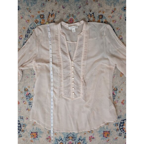 Coldwater Creek Womens Ivory Sheer Button-Front Blouse Size Medium - Picture 8 of 11